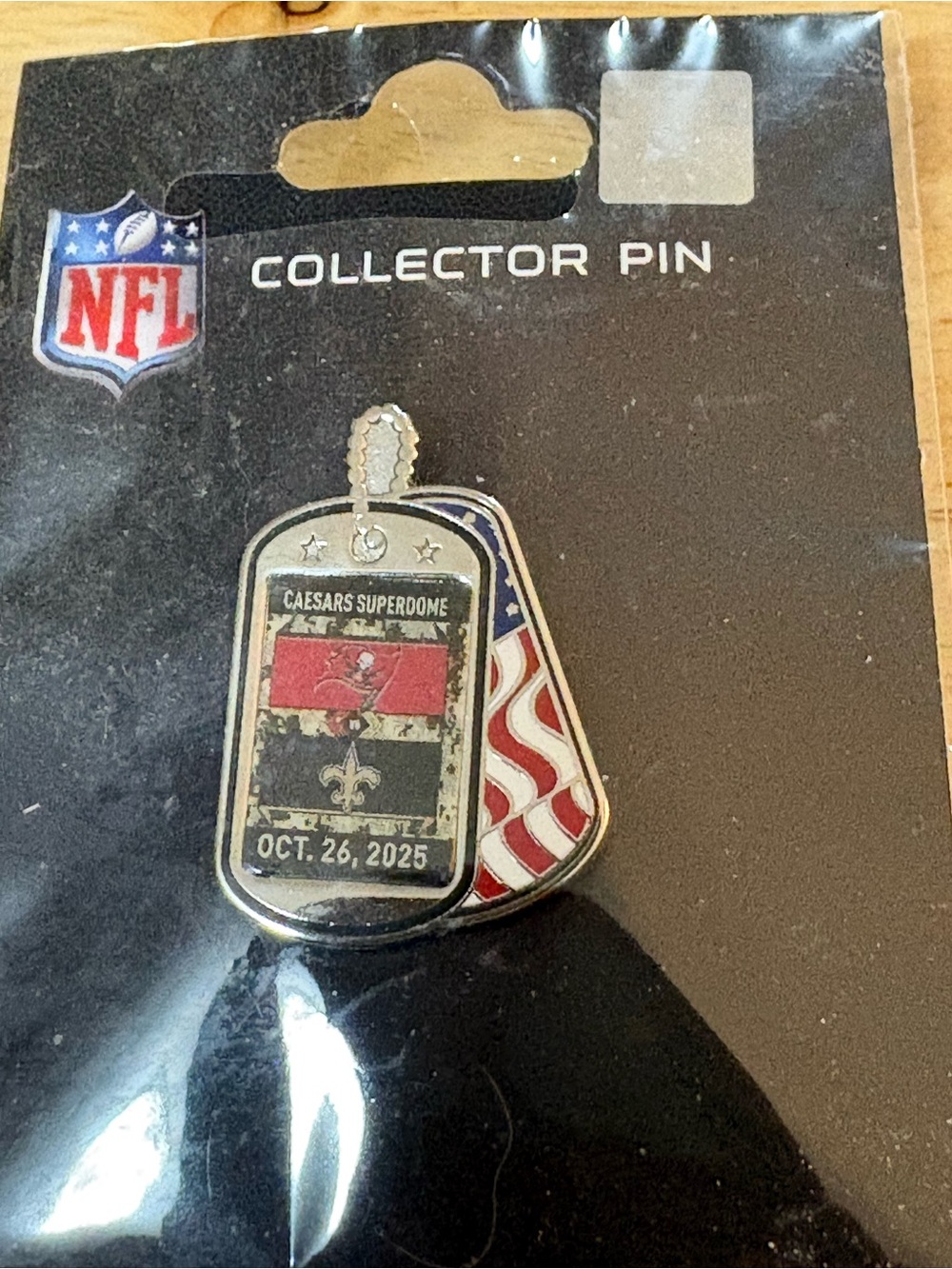 NFL Collector Pin military style dog tag NO Saints vs TB Bucs 10/26/25 tack back